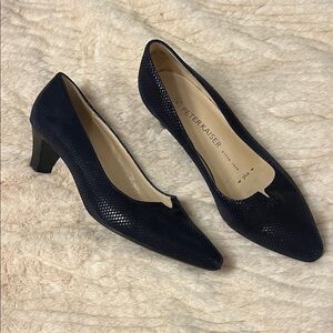 Peter Kaiser Navy Pointed Toe Textured Pumps